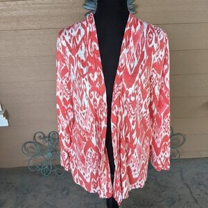 Chico's Vibrant Red and White Open-Front Blouse